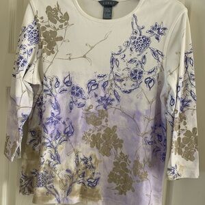 Koret Cream Top with Purple and Taupe Floral Print